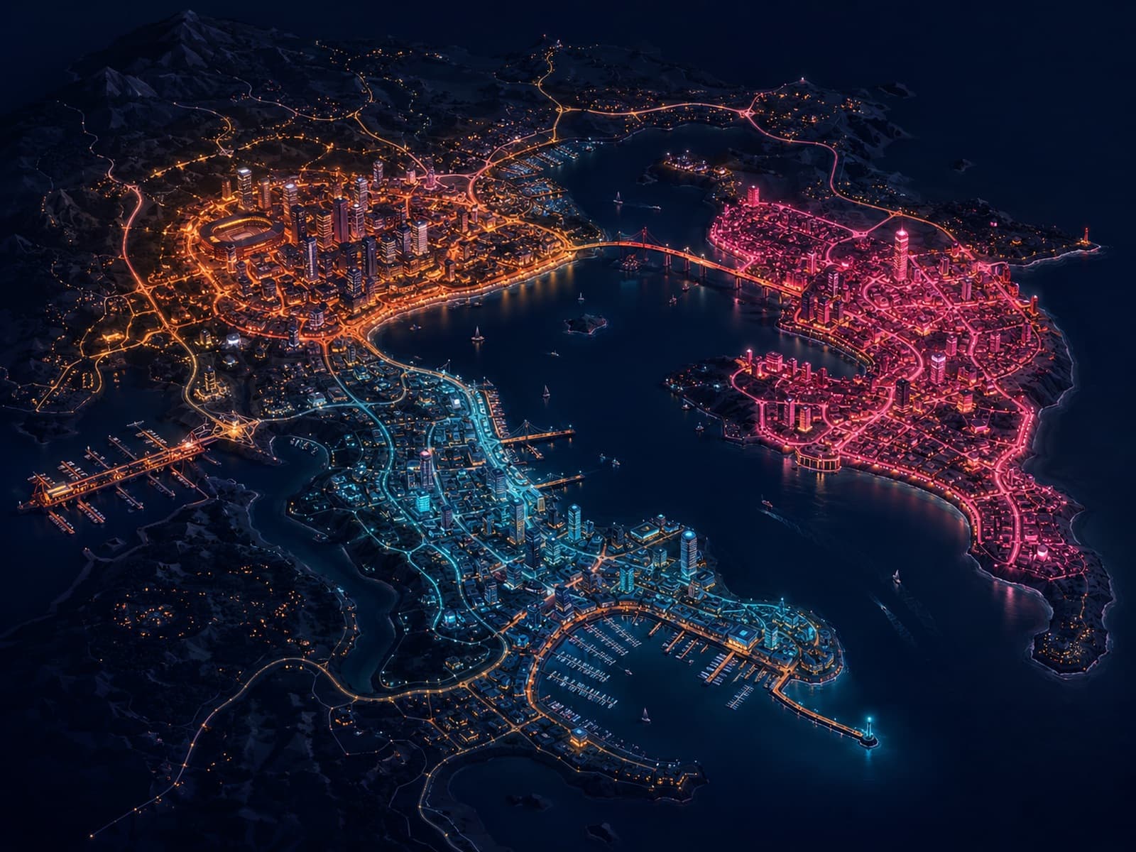 Isometric map of Palm6 Bay and its districts